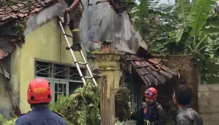 Pohon Mahoni Tumbang Menimpa Rumah Warga Cicurug